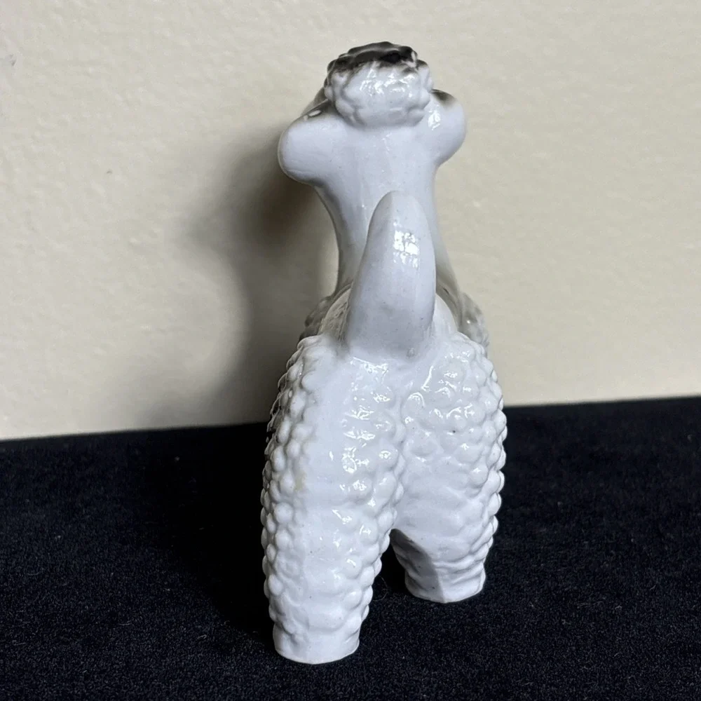 Vintage Poodle Figurine Ceramic / Porcelain Made in Japan White w/black TopKnot